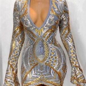 Elegant Gold and Silver Women's Dress